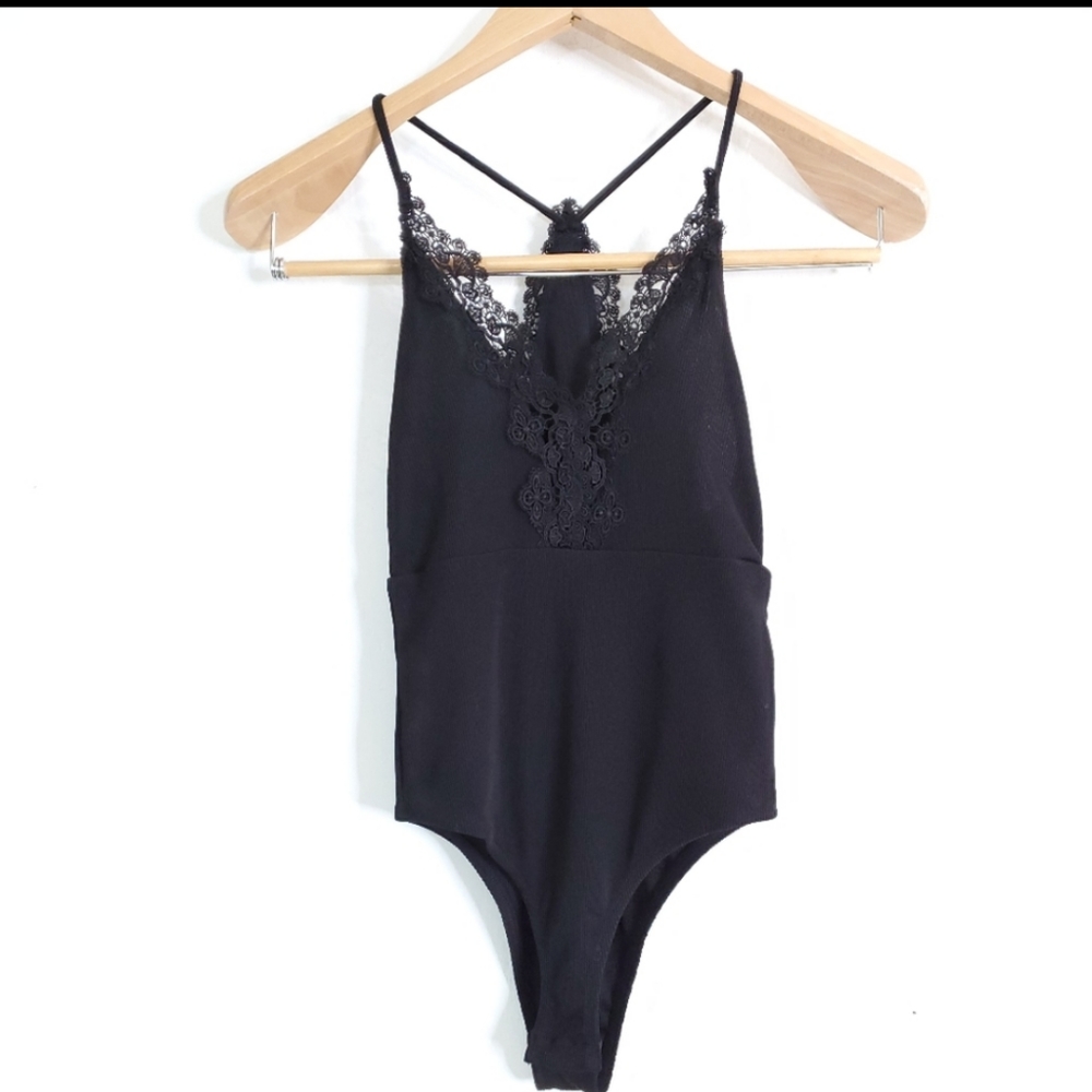 BNWT TopShop ribbed lace trimmed body suit - Picture 1 of 5